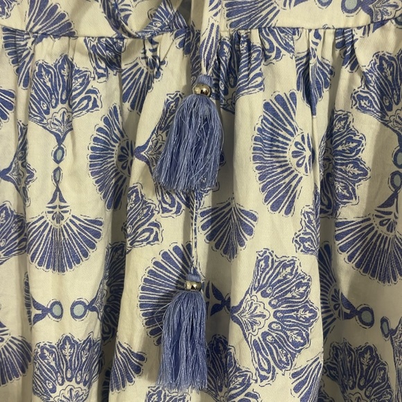 Entro Blue and Cream Floral Boho Puff Sleeve Blouse Size XL - Picture 4 of 6